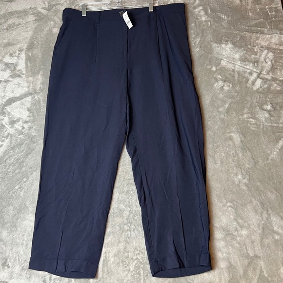 LOFT Pants - LOFT Navy‎ Blue Wide Leg Pleated Pants XL Elastic Waist NWT
